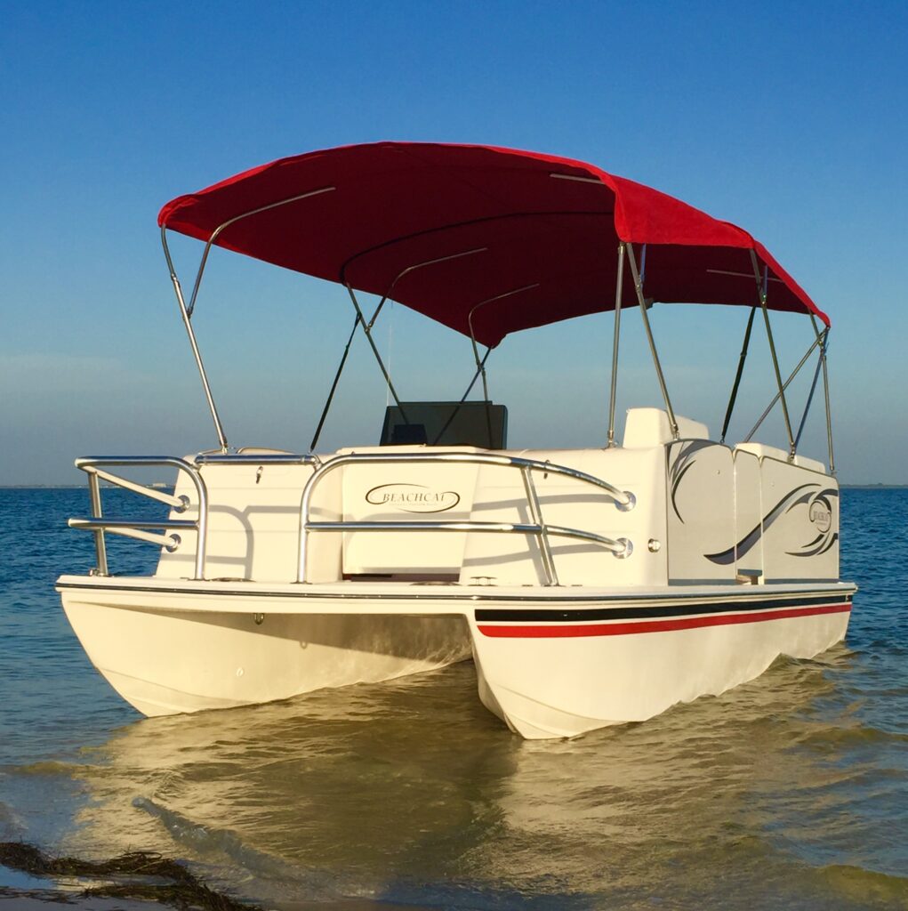 Beachcat 2026 Recreational Saltwater Series 26-foot pontoon boat with family on deck