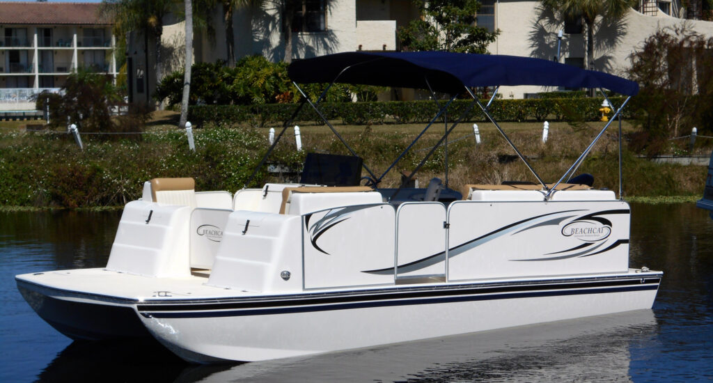 Beachcat 2026 Saltwater Series 20-foot recreational pontoon boat on the water