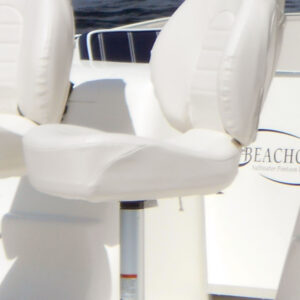 Marine-grade fishing chair with 360-degree swivel and sturdy mounting pedestal