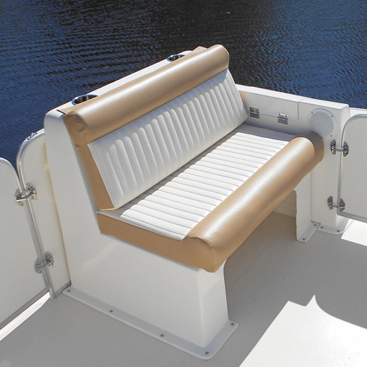 Beachcat boat bench seat cushion with marine-grade upholstery, designed for comfort and durability on fiberglass boats.
