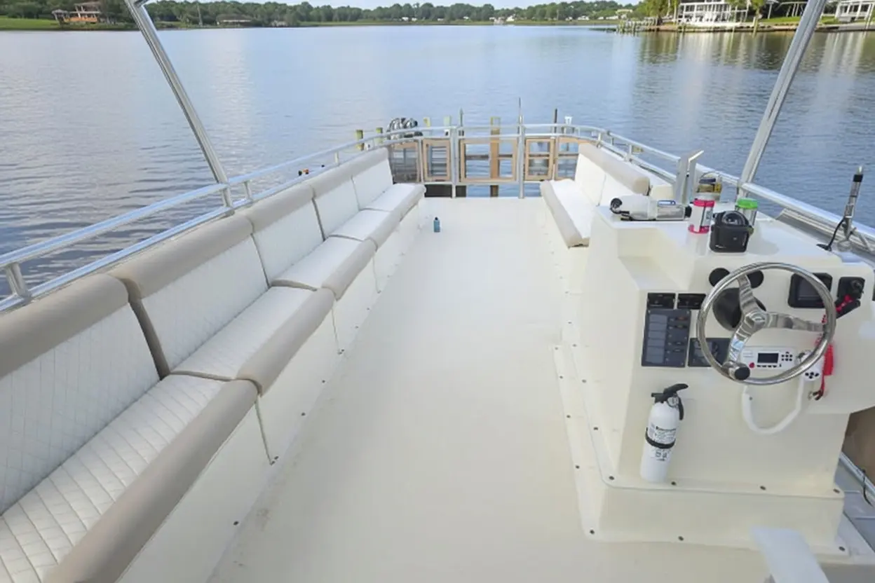 beach cat party boat interior helm seating www.beachcatboats.net