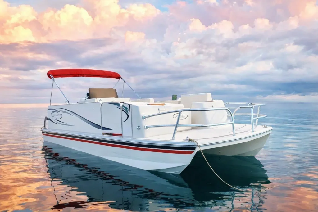 New fiberglass catamaran pontoon boat for sale by Beachcat Boats – commercial and recreational twin hull boat design