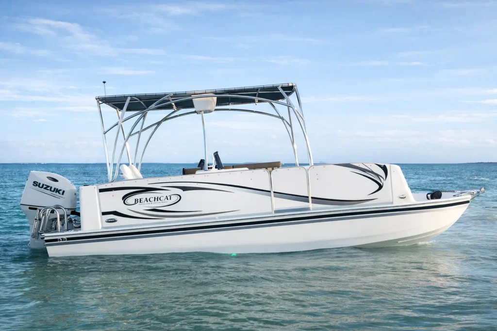 Beachcat Boats saltwater pontoon catamaran boat for sale with fiberglass hull and modern design